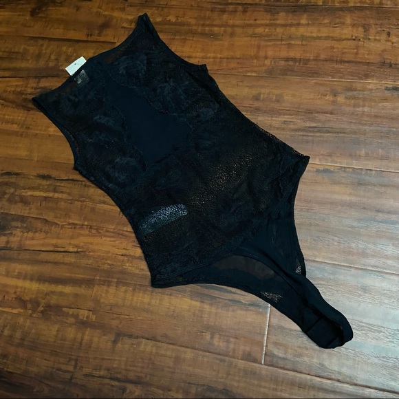 New Guess Black Lace Thong Bodycon Bodysuit Body Suit Top XS - Picture 5 of 6